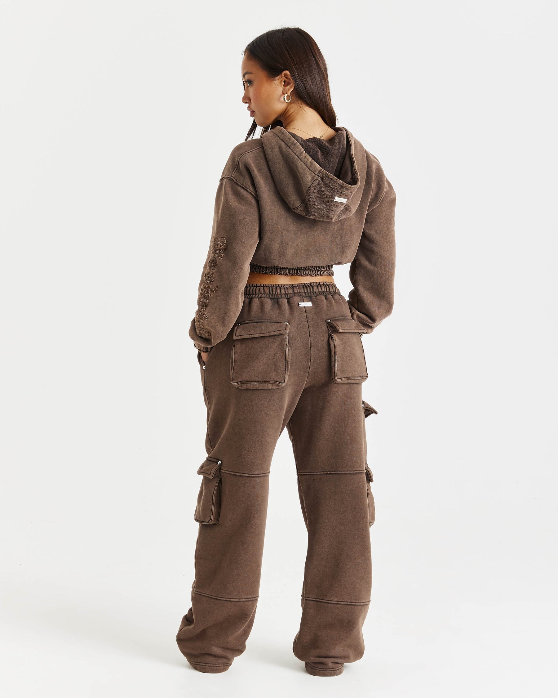 Collision Oversized Wide Leg Joggers - Brown