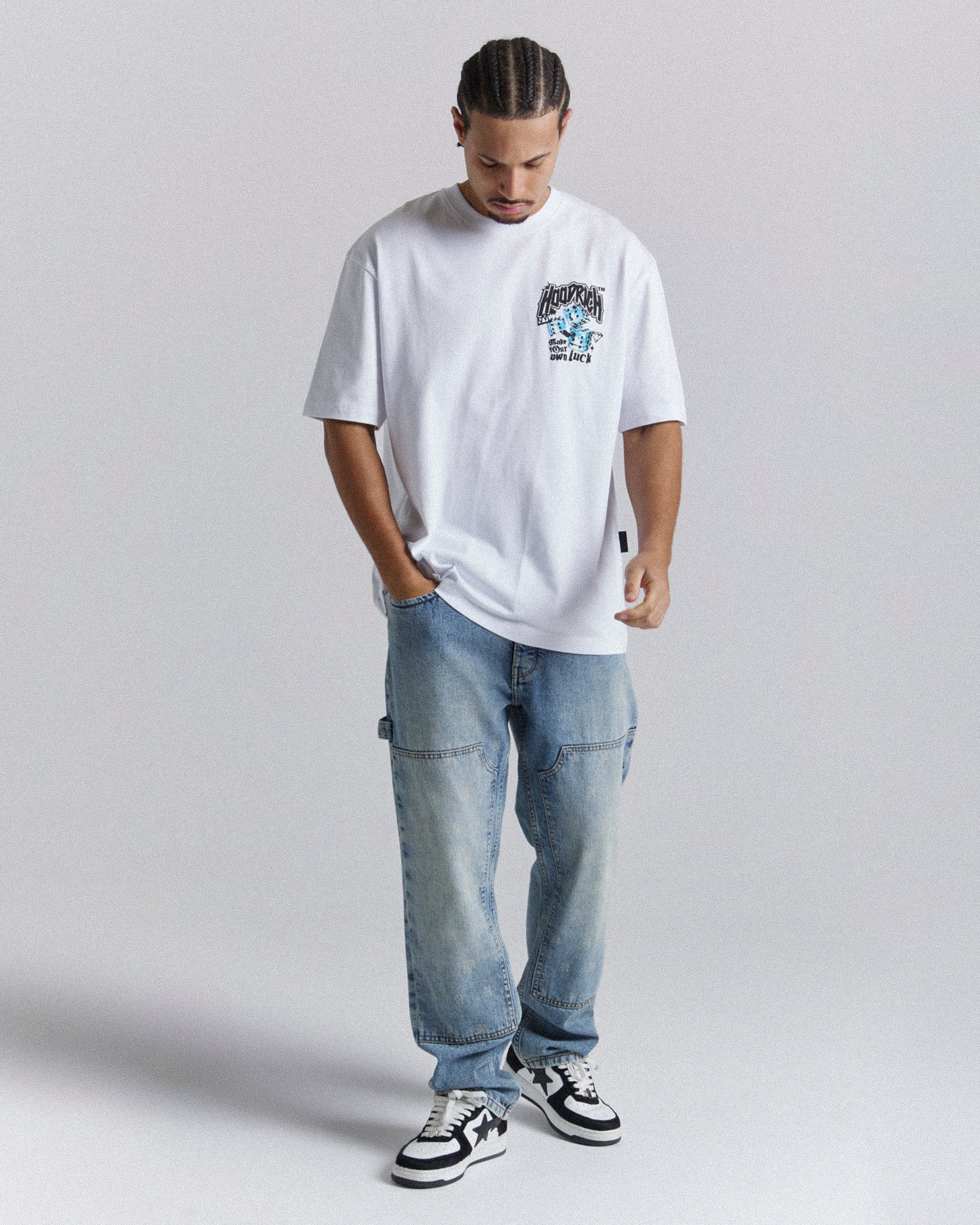 Fortune Oversized T-Shirt - White/Black/Blue