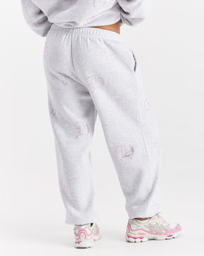 Crystal Oversized Jogger - Light Grey/Pink Rhinestone