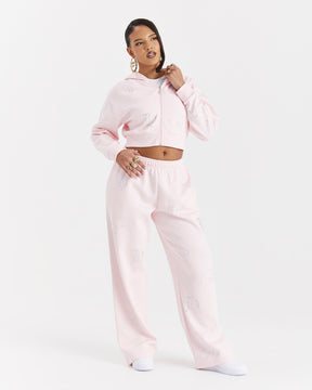 Crystal Cropped Zip Hoodie - Pink/Rhinestone