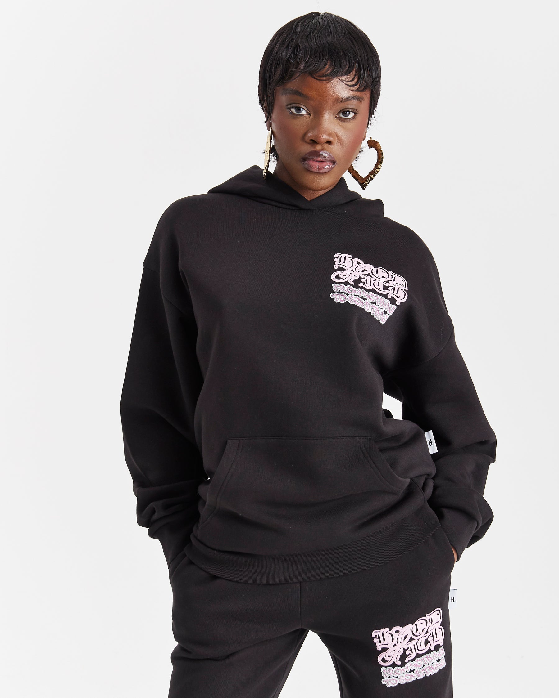 Jewel Oversized Hoodie - Black/Pink