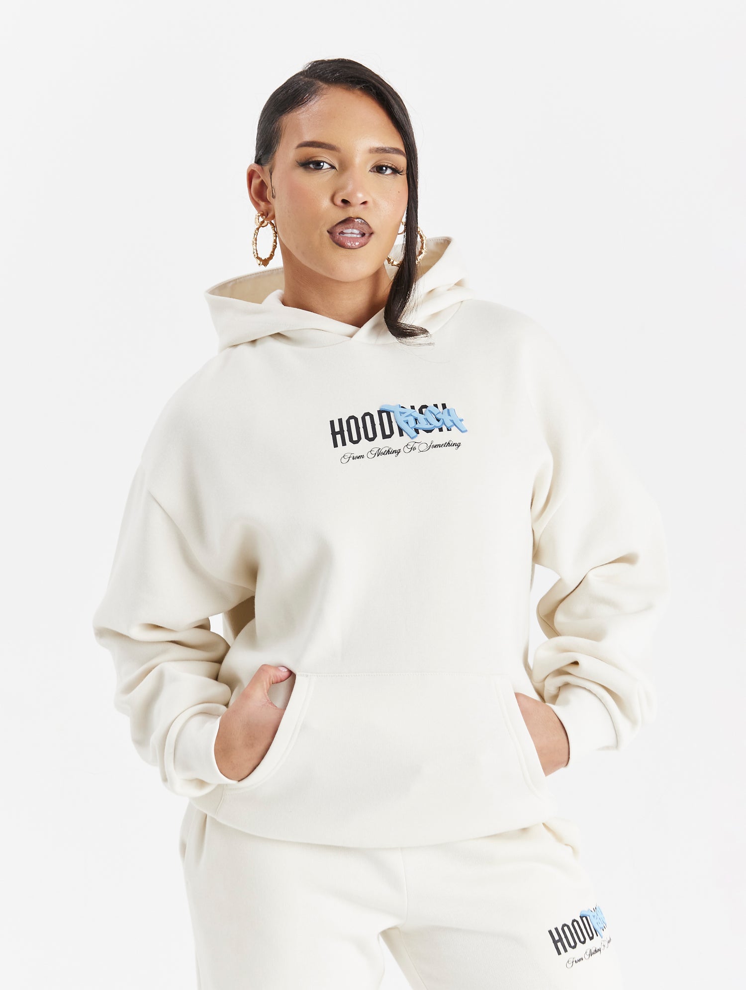 Urban Oversized Hoodie - Cream/Black/Blue