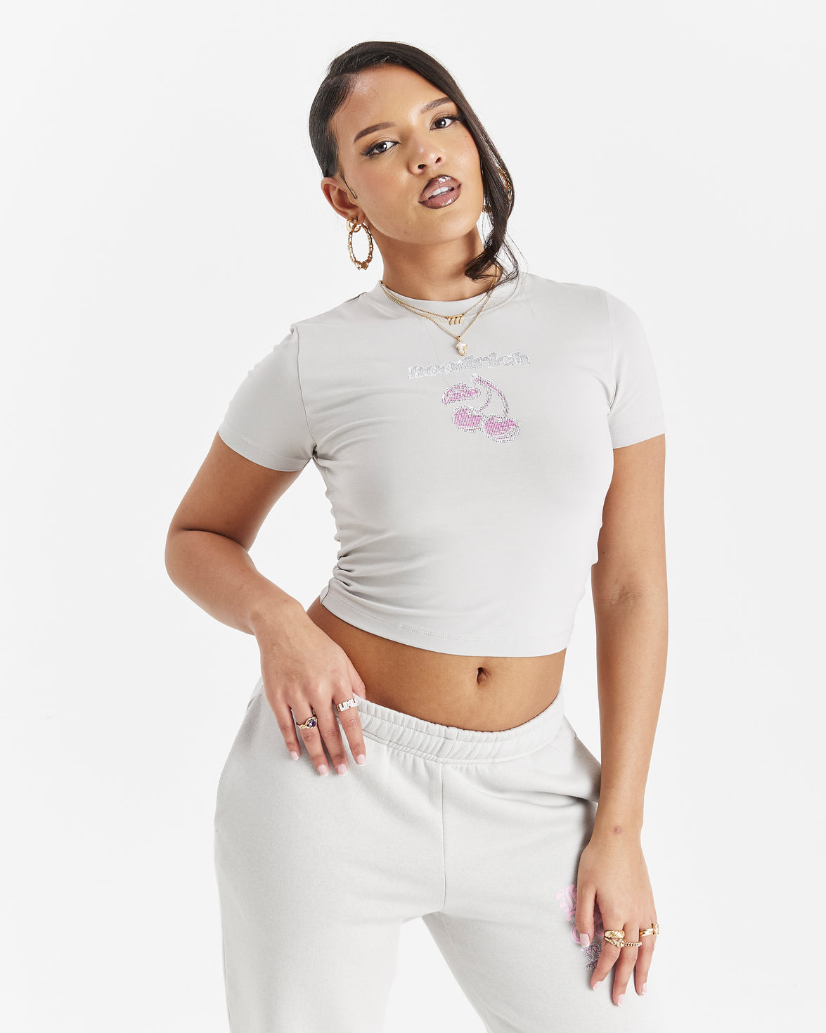 Jewel Slim Fit Tee - Light Grey/Pink