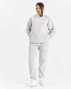 Jewel Oversized Hoodie - Light Grey/Pink