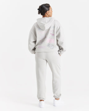 Jewel Oversized Hoodie - Light Grey/Pink