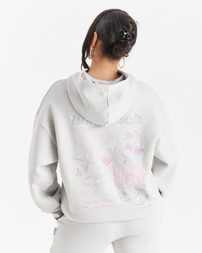 Jewel Oversized Hoodie - Light Grey/Pink