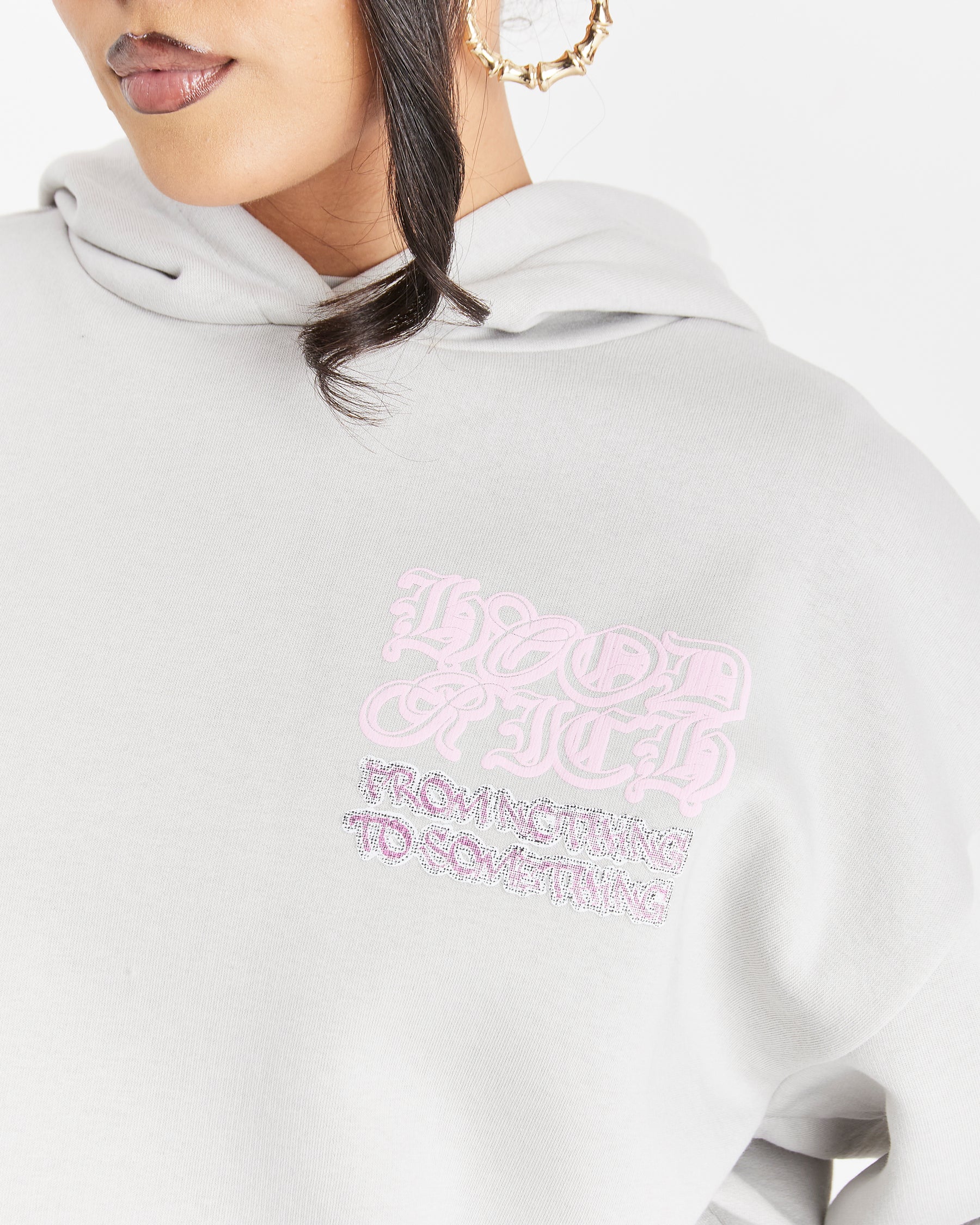 Jewel Oversized Hoodie - Light Grey/Pink