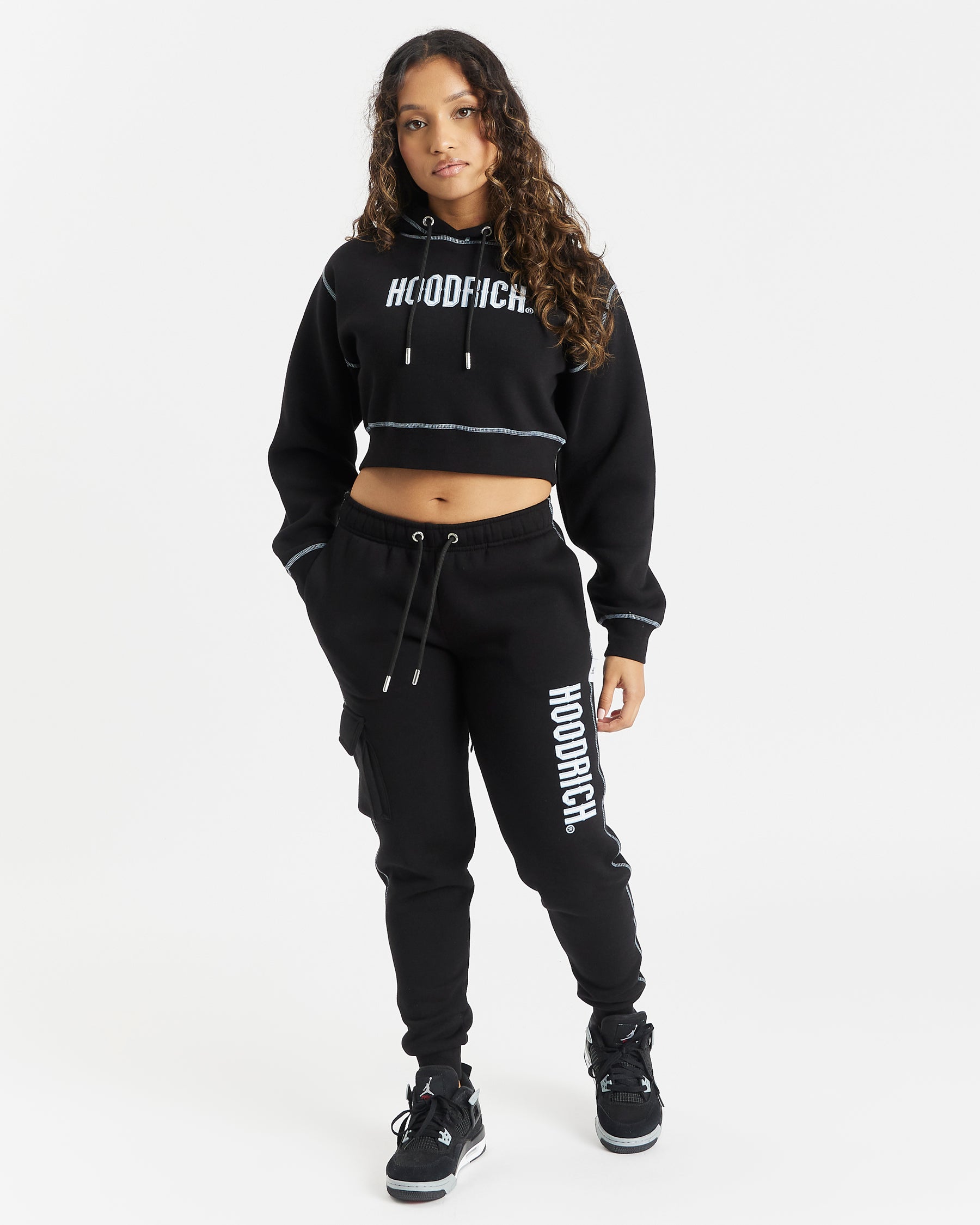 Distinct Cropped Hoodie - Black/White/Blue