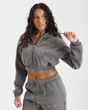 Tagra Cropped Zip Hoodie - Greys