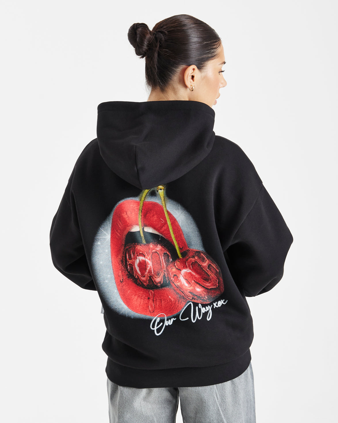 Cherries Oversized Hoodie - Black/White/Red