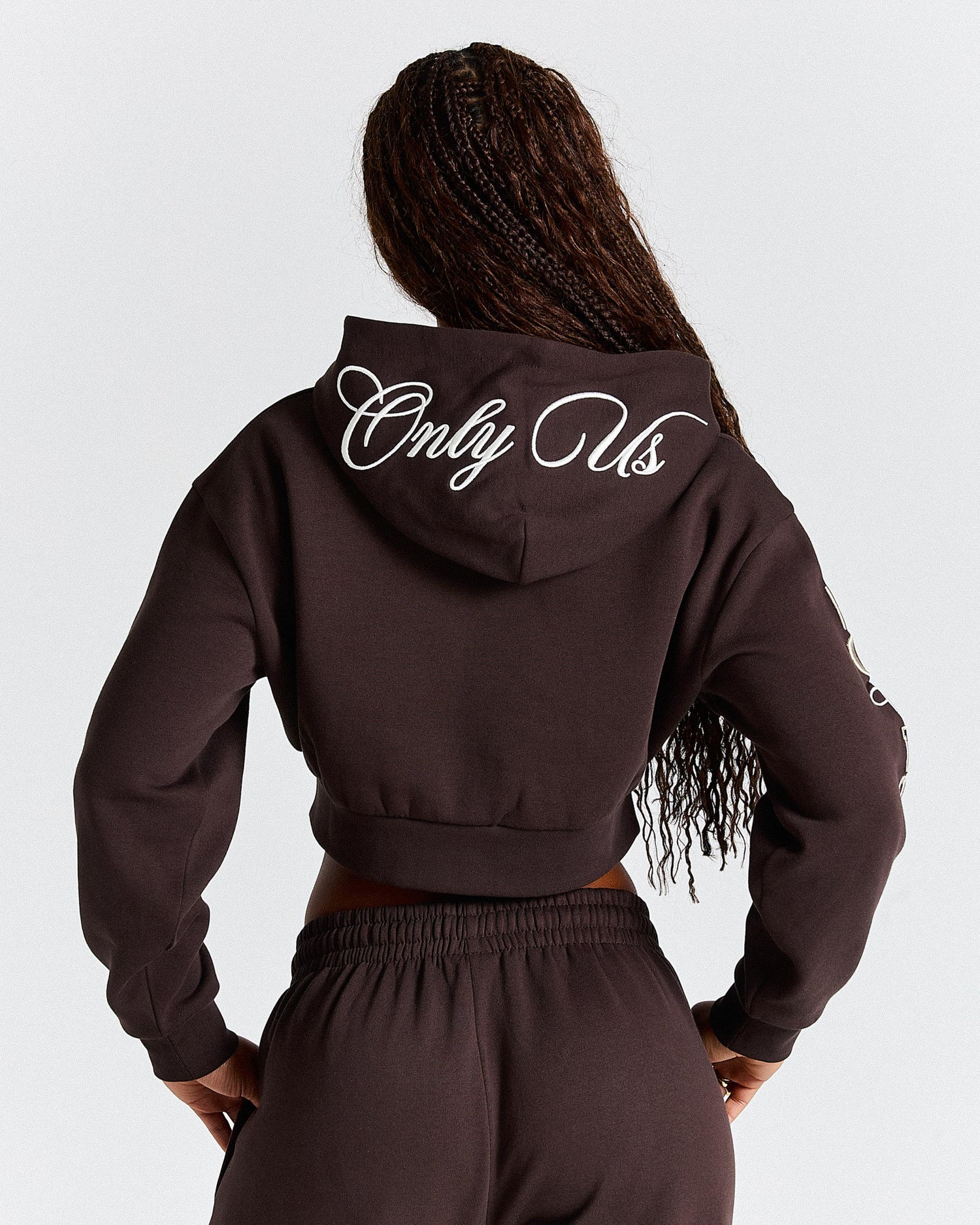 Calor Cropped Zip Hoodie - Brown/White