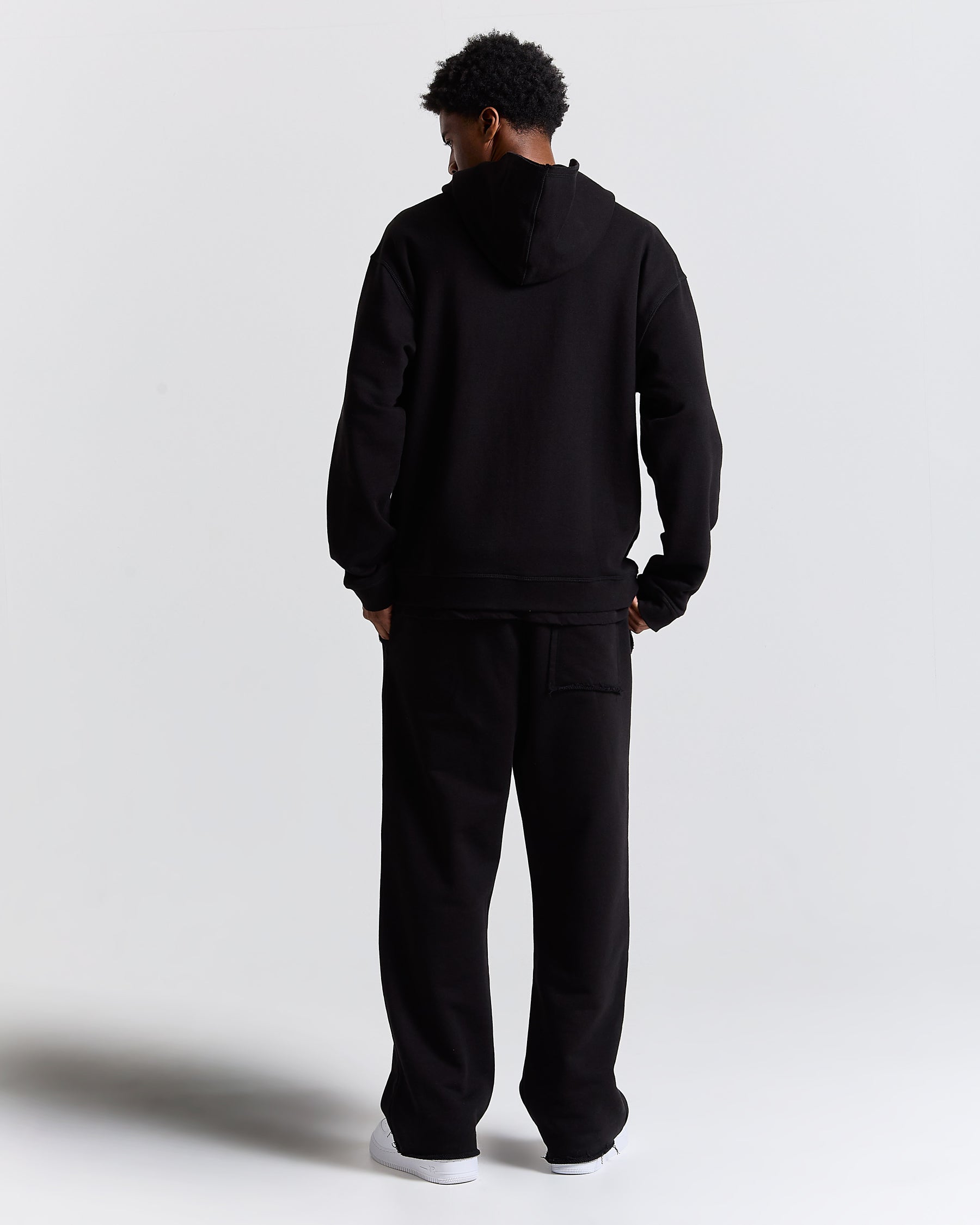 Fray Zip Relaxed Fit Hoodie - Black