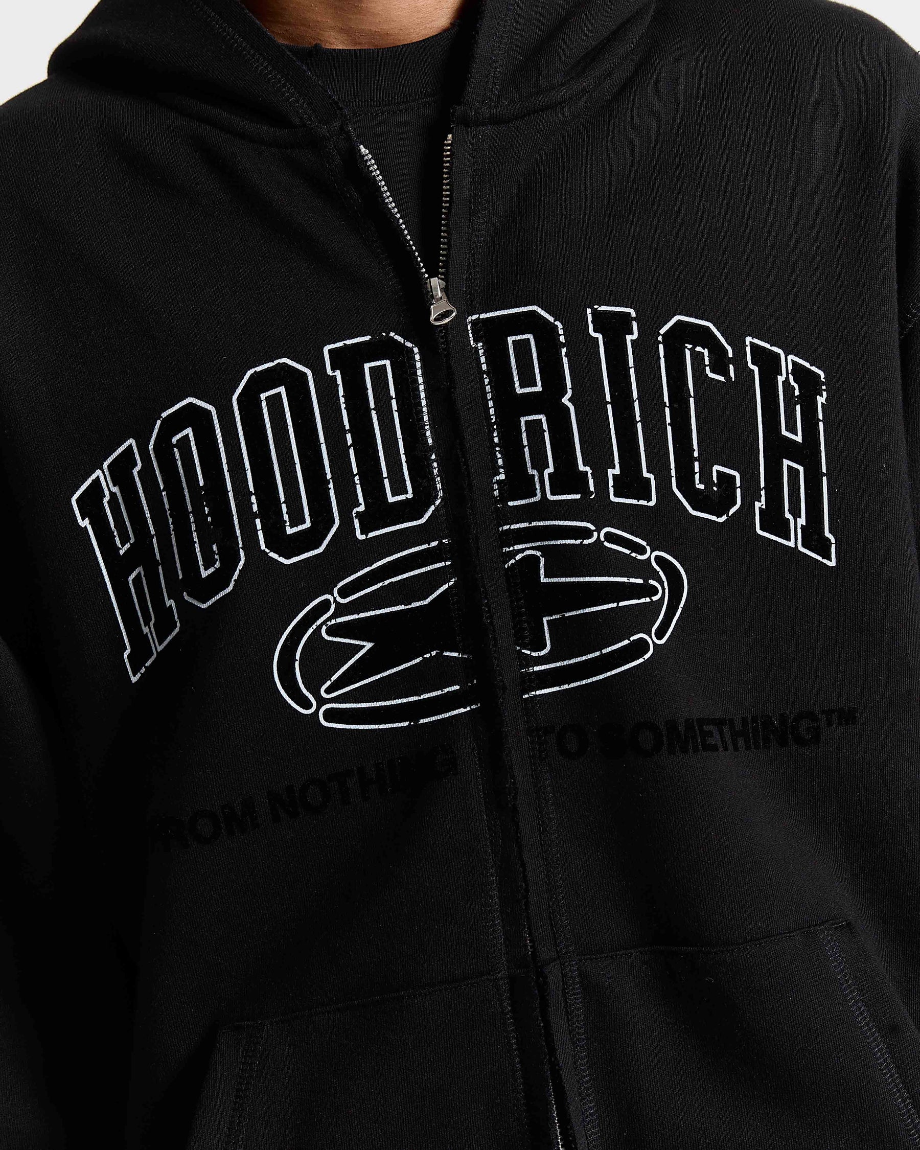Fray Zip Relaxed Fit Hoodie - Black