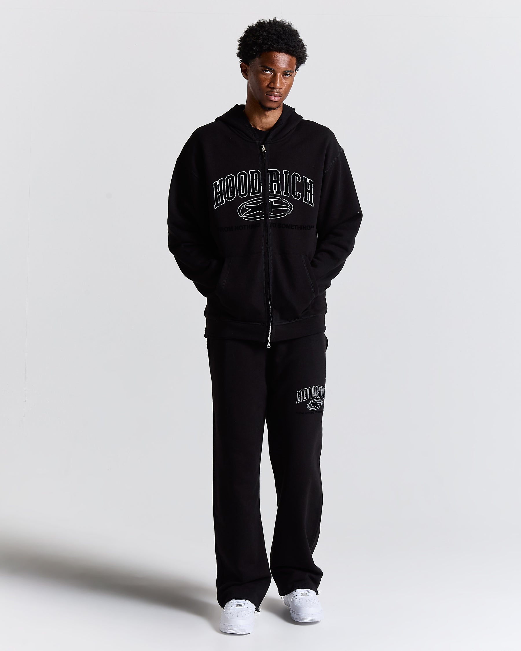 Fray Zip Relaxed Fit Hoodie - Black