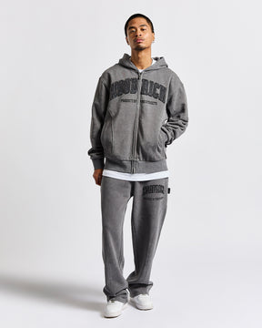 Cursed Oversized Zip Hoodie - Grey Wash/Black