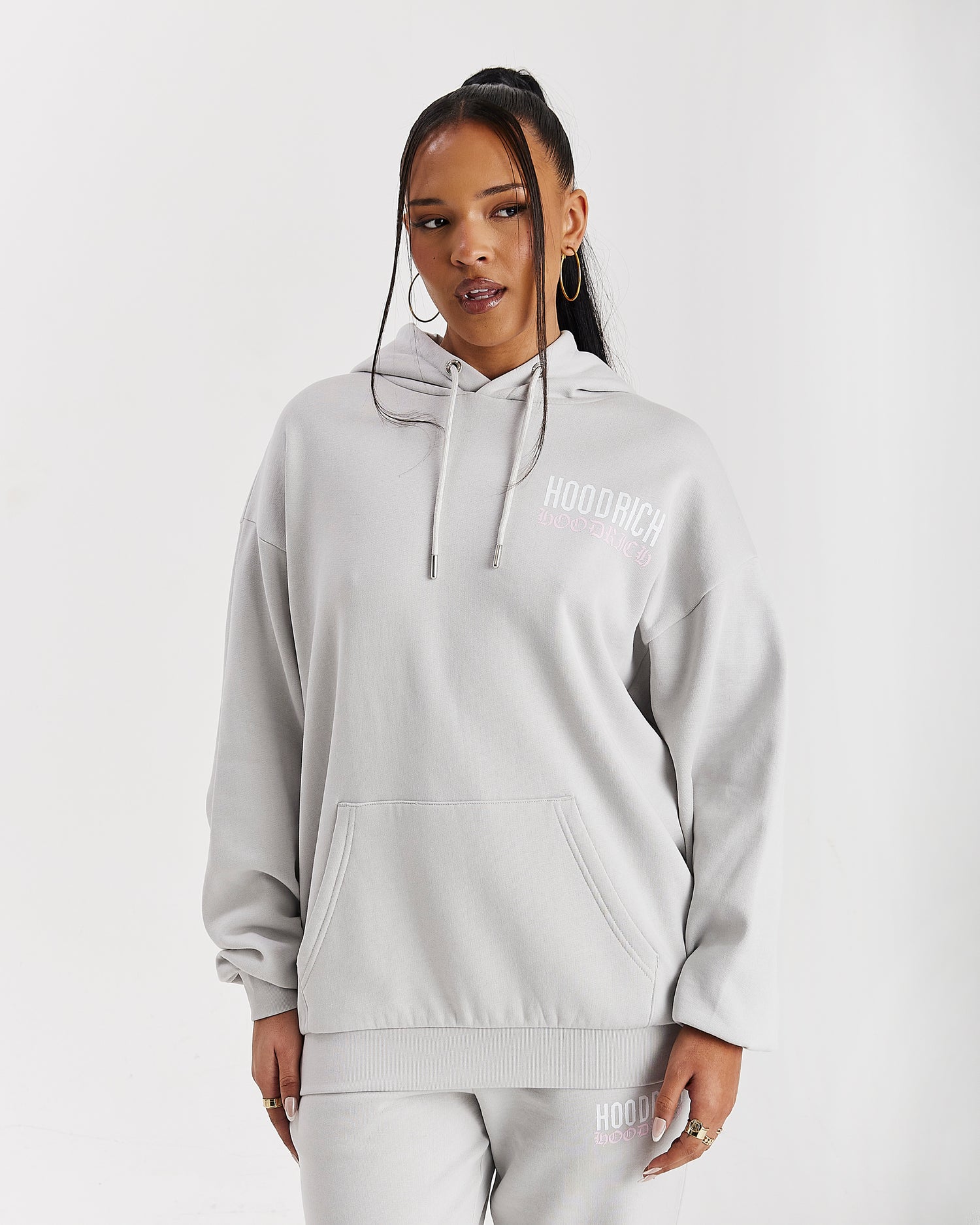 Flex Oversized Hoodie - Grey/White/Pink
