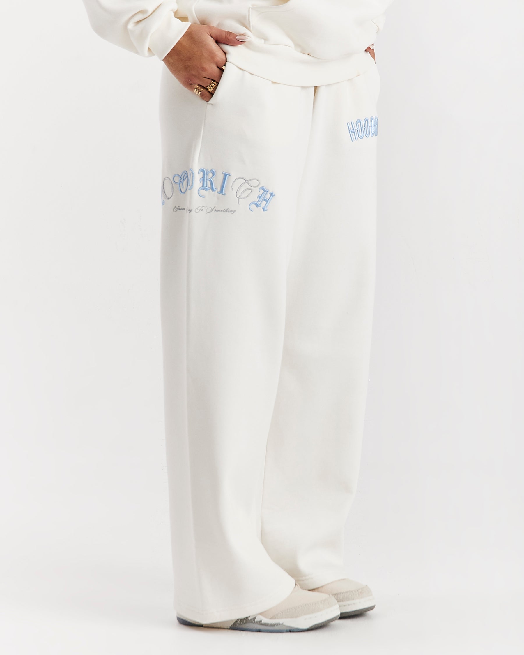 Calor Oversized Wide Leg Joggers - Off White/Blue