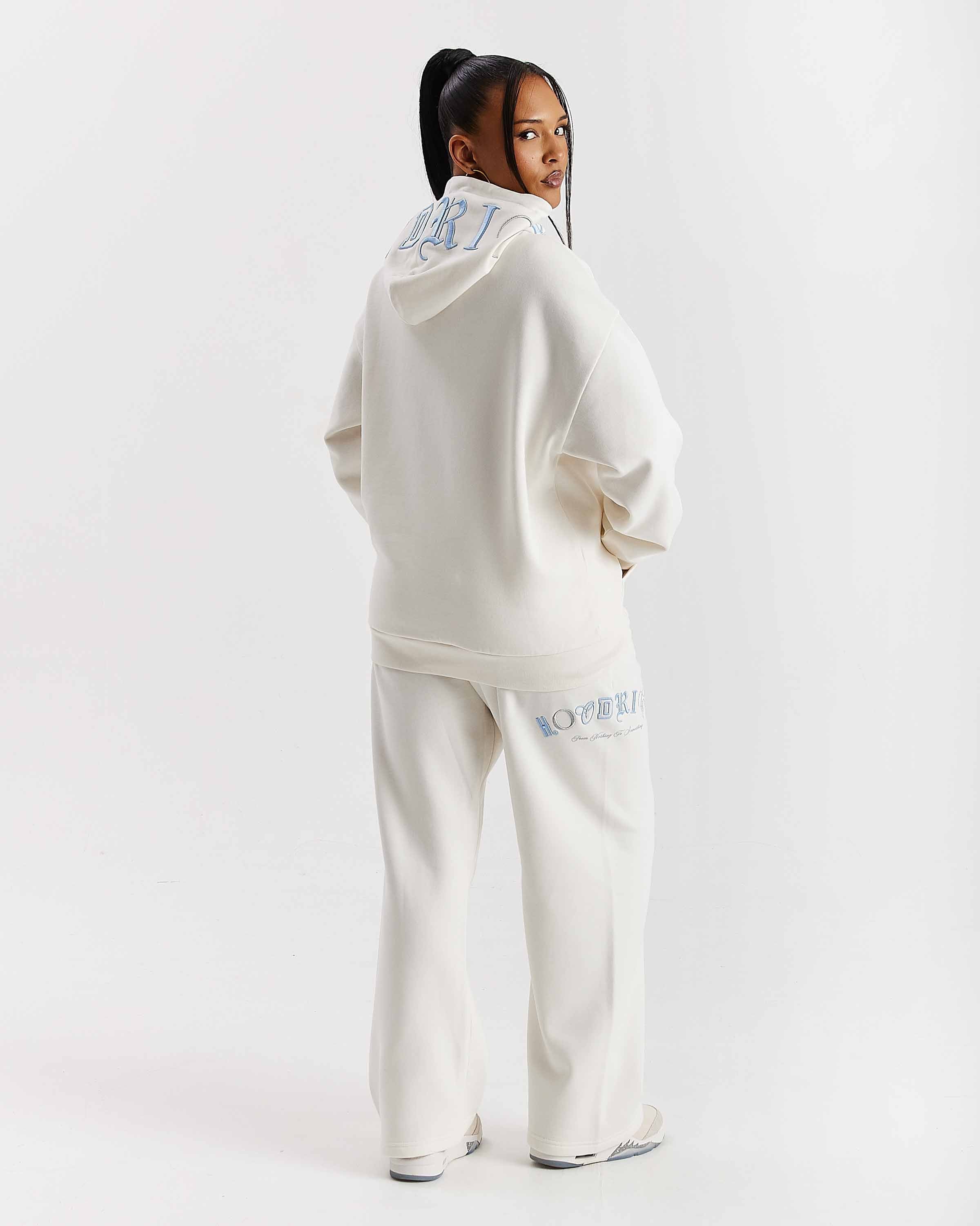 Calor Oversized Wide Leg Joggers - Off White/Blue
