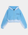 Blue ombre zip-up cropped hoodie with Hoodrich logo embroidery.