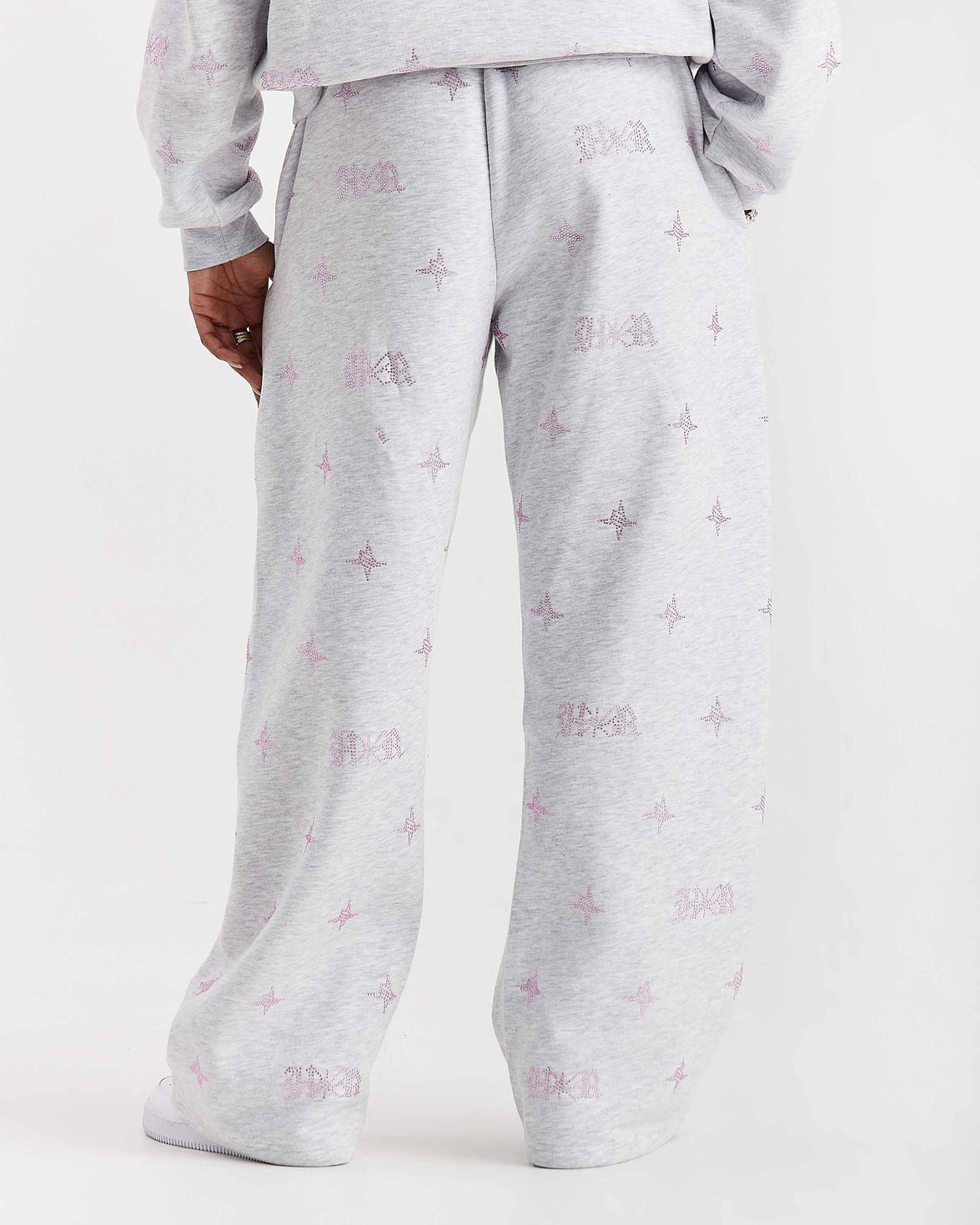 Razor Oversized Wide Leg Joggers - Light Grey/Rhinestone