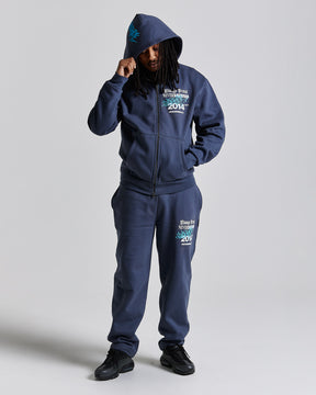 Stamp Tag Oversized Zip Hoodie - Blue/White