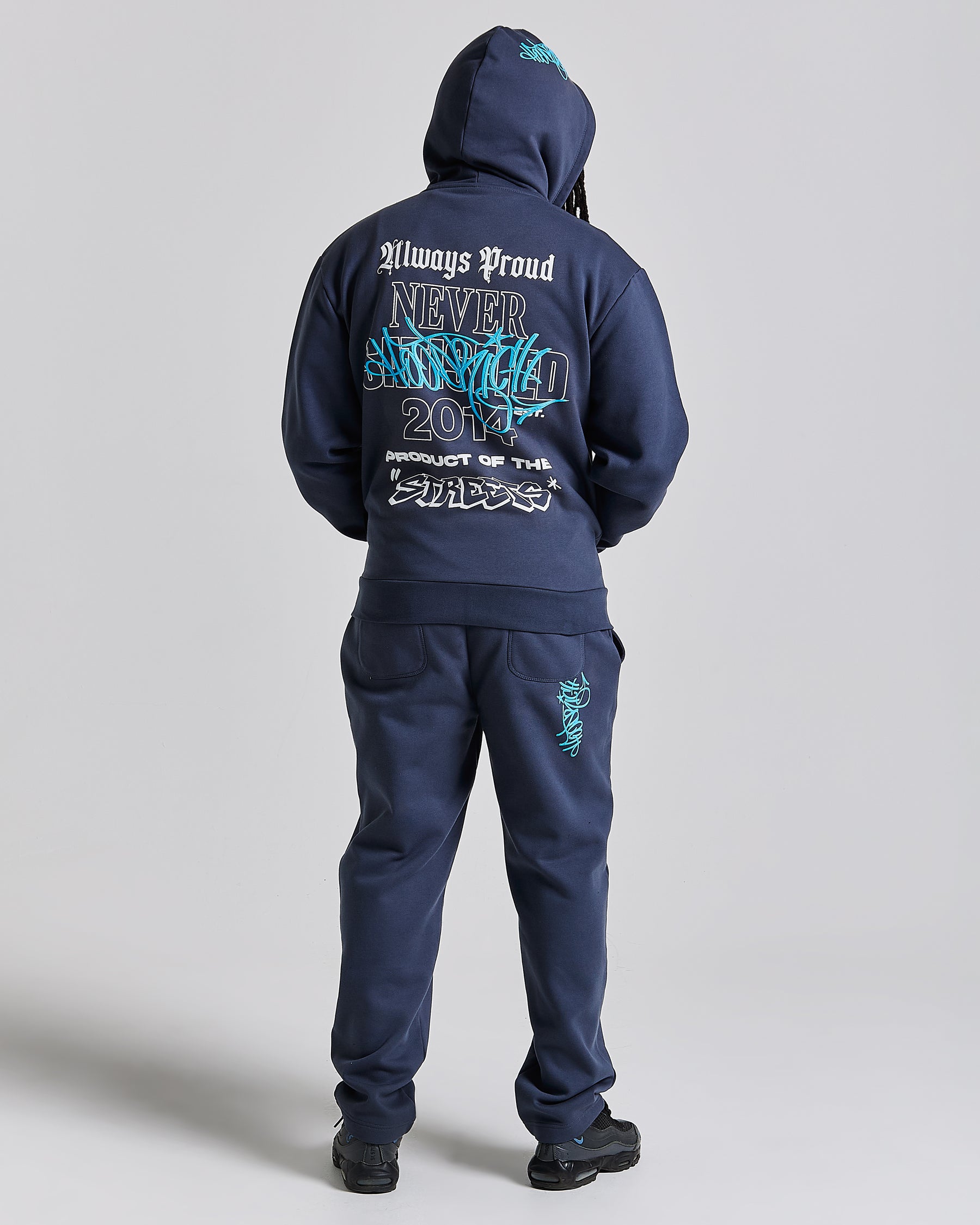 Stamp Tag Oversized Zip Hoodie - Blue/White