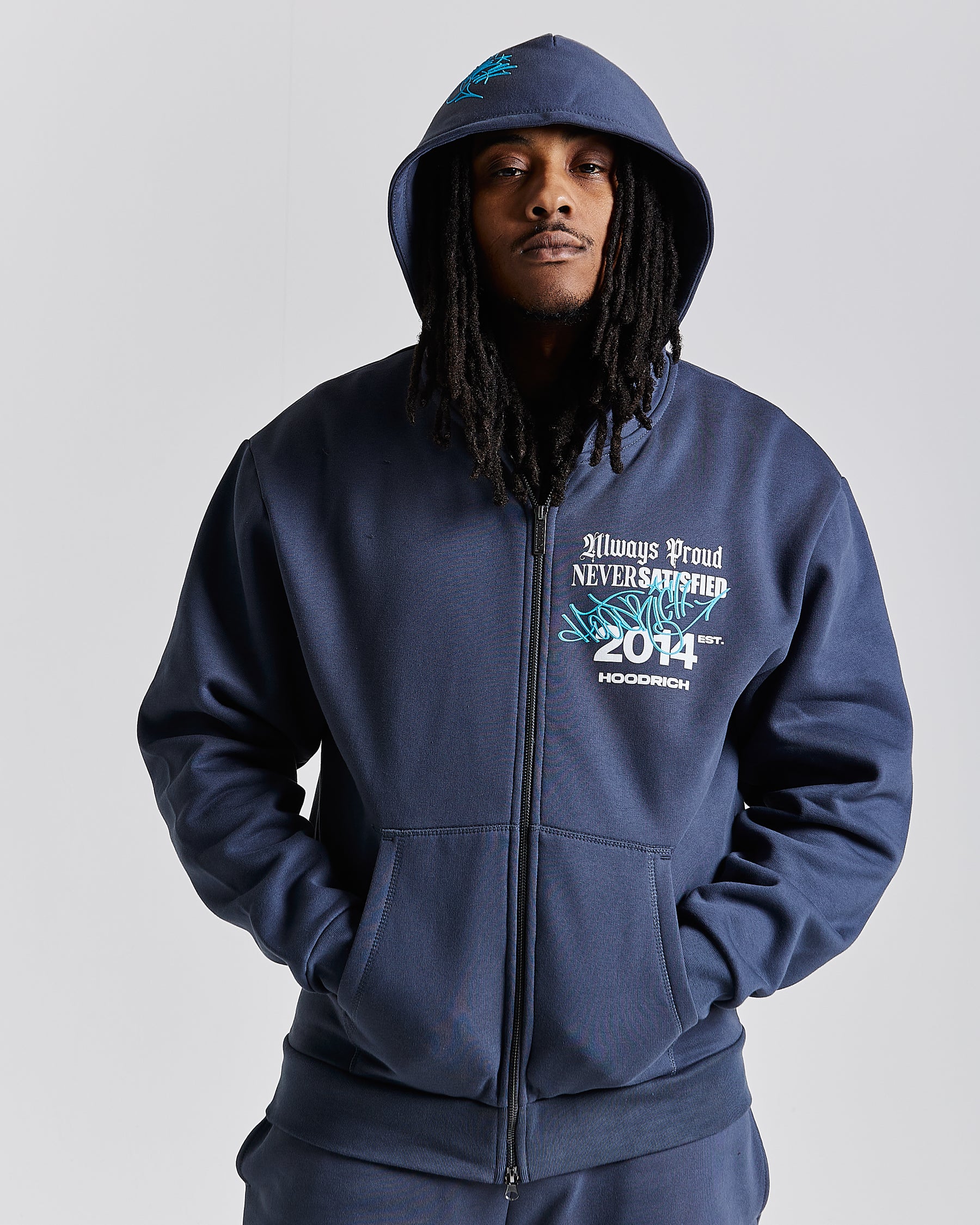 Stamp Tag Oversized Zip Hoodie - Blue/White