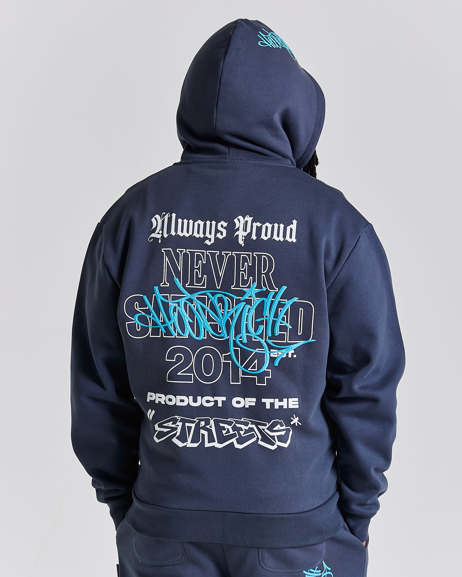 Stamp Tag Oversized Zip Hoodie - Blue/White