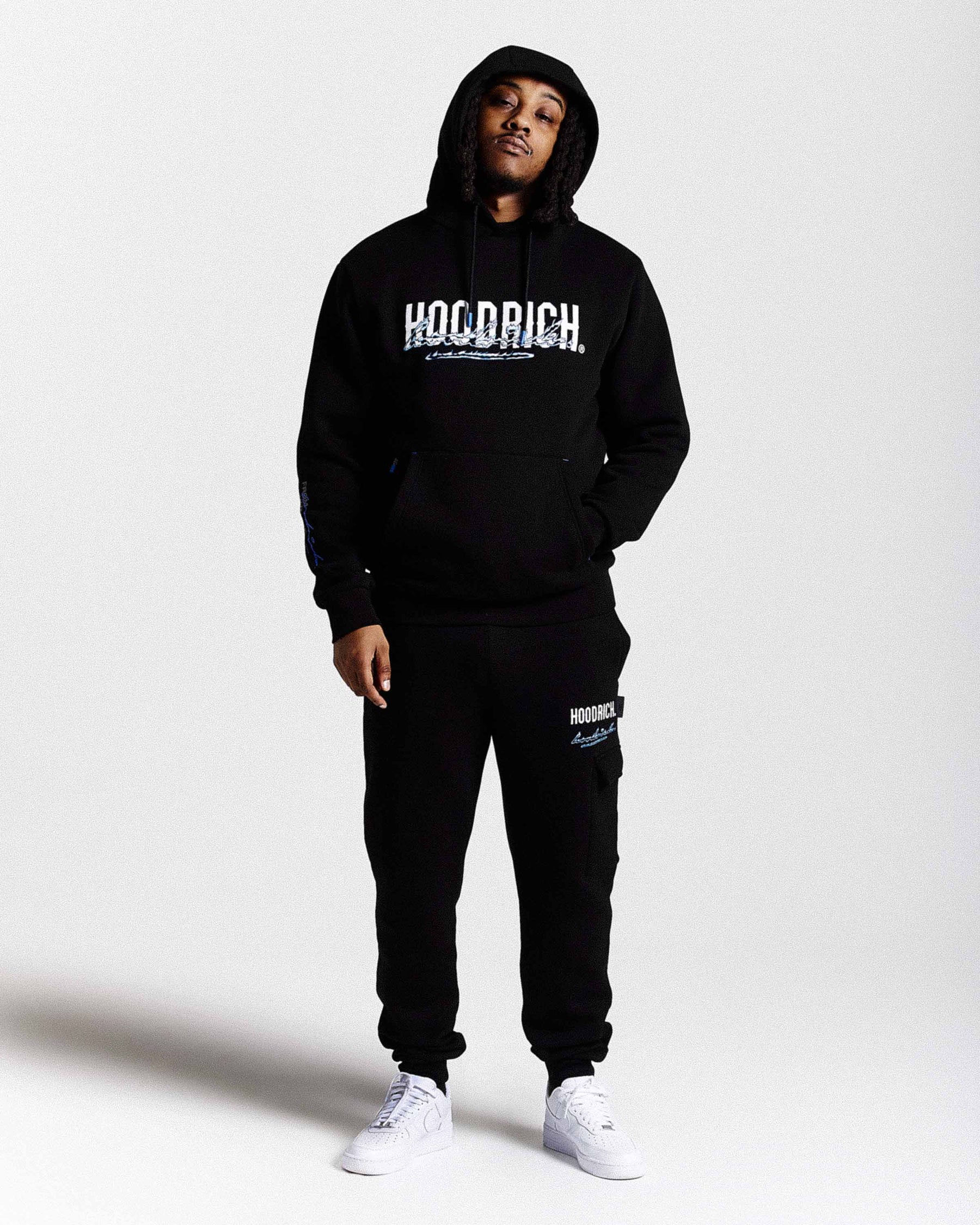 Flames Hoodie - Black/White/Blue