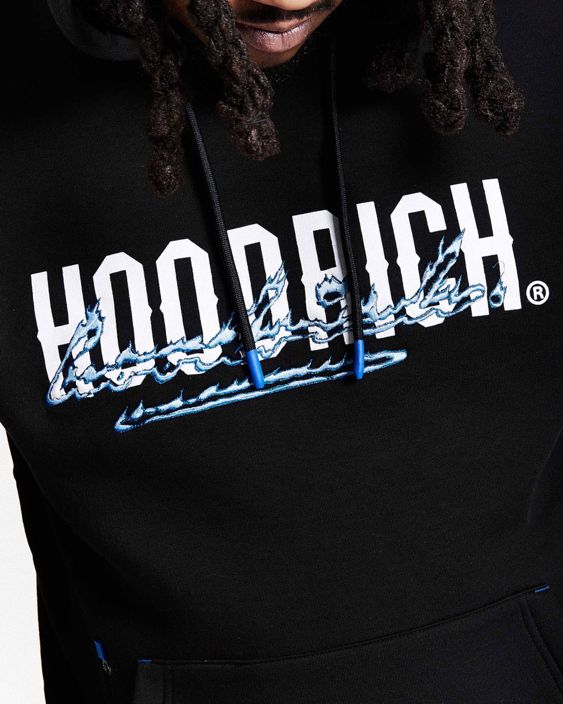 Flames Hoodie - Black/White/Blue