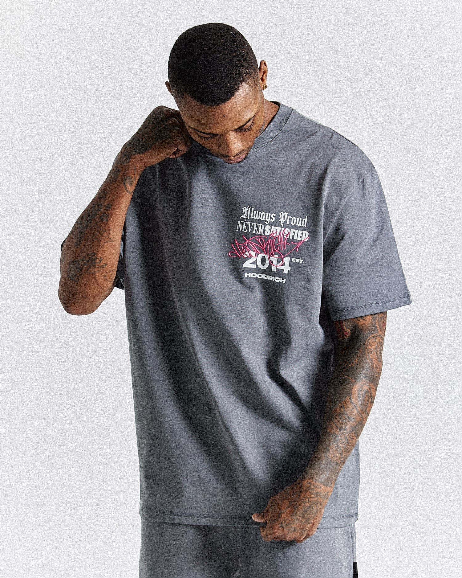 Stamp Tag Oversized T-Shirt - Grey/White/Pink