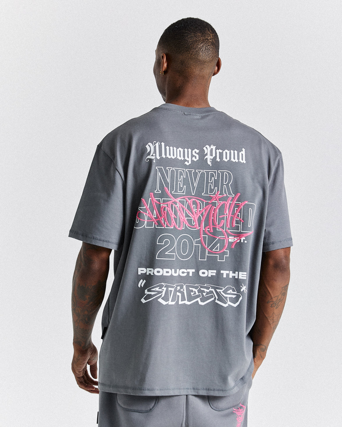 Stamp Tag Oversized T-Shirt - Grey/White/Pink