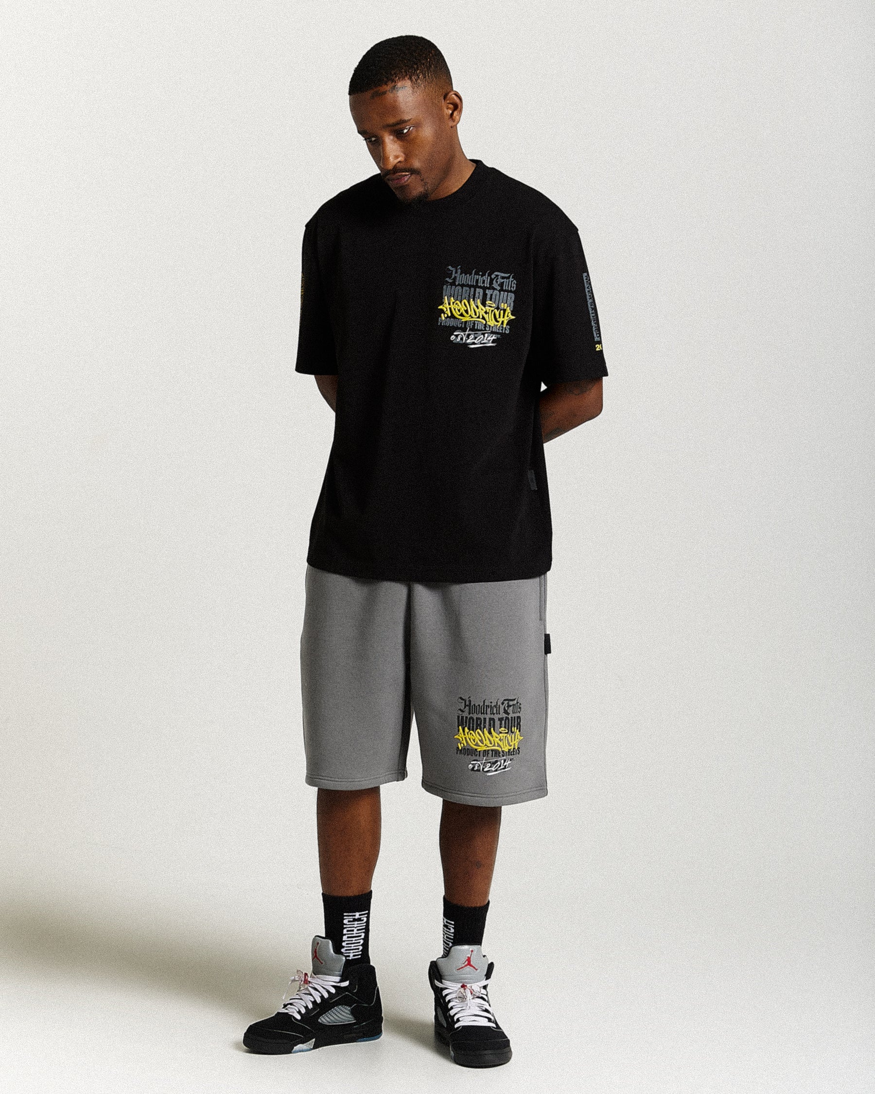 Stamp Tour Oversized Shorts - Grey/Black/Yellow