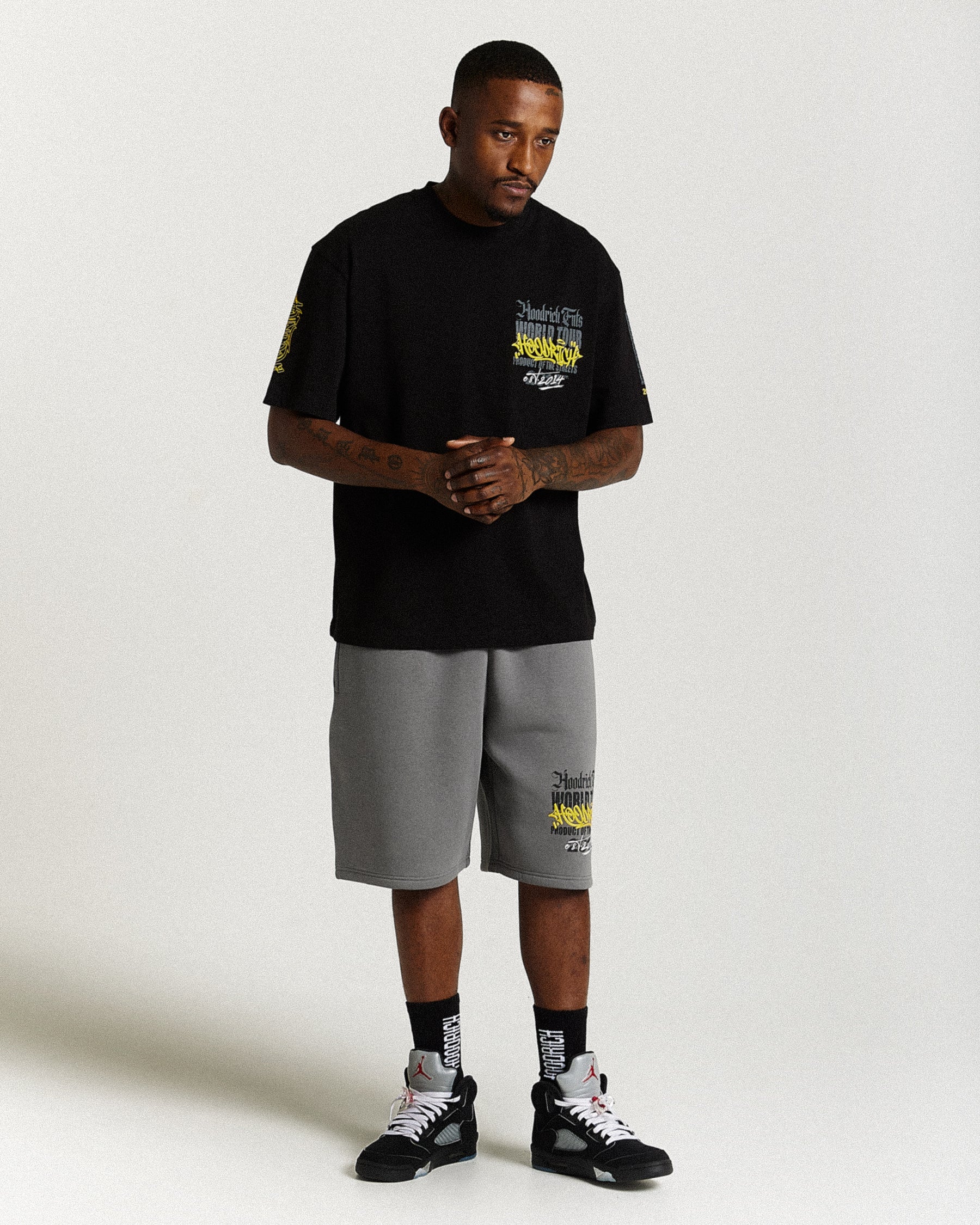 Stamp Tour Oversized Shorts - Grey/Black/Yellow