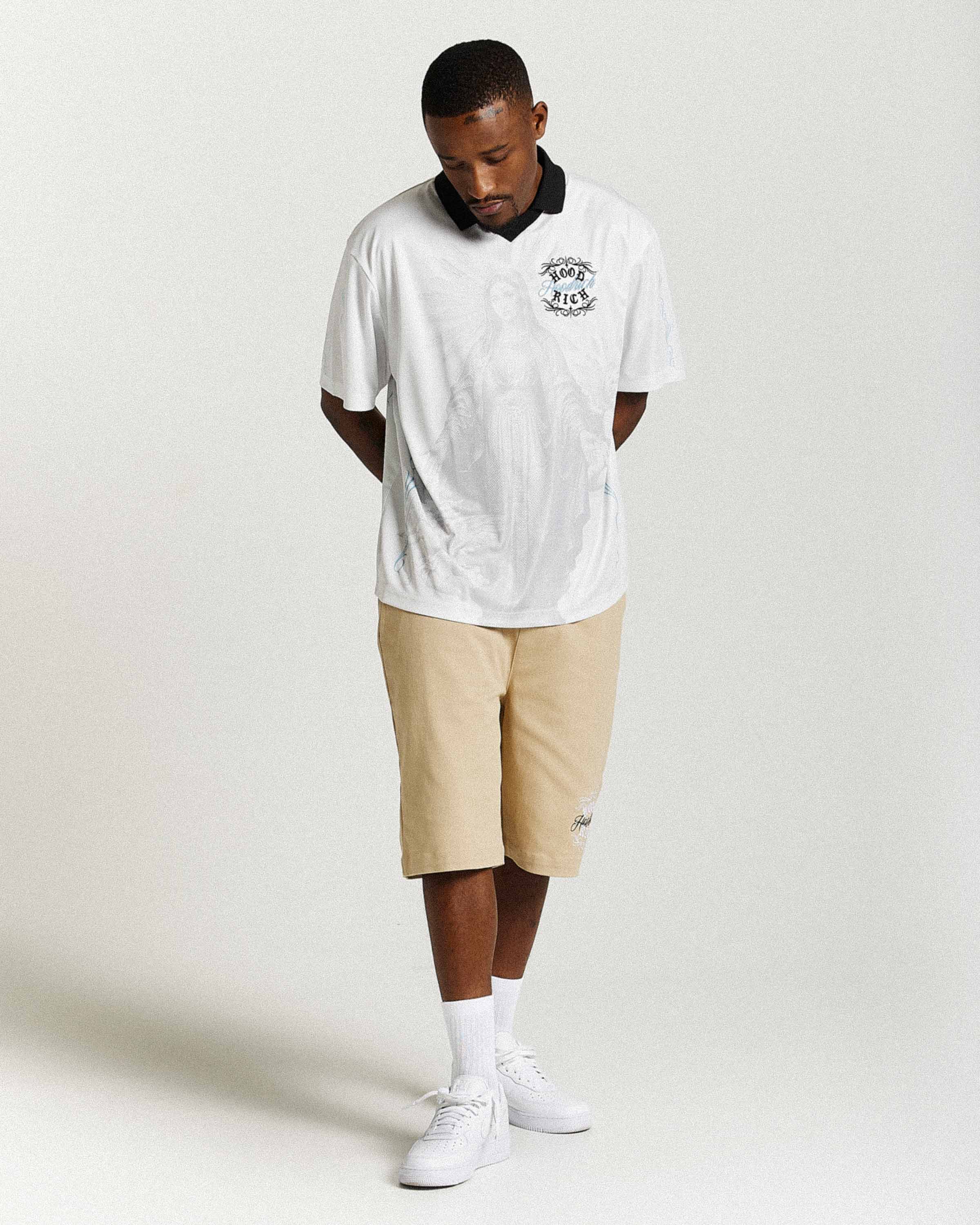 Rito Oversized Football Shirt - Off White/Black/Blue