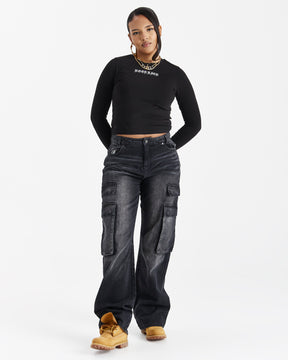 Script Cargo Relaxed Jeans - Black Wash