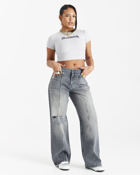 Distressed Gothic Wide Leg Jeans - Grey Wash