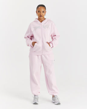Lustre Oversized Zip Hoodie - Pink/Rhinestone