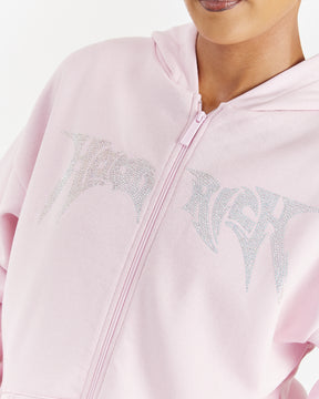 Lustre Oversized Zip Hoodie - Pink/Rhinestone