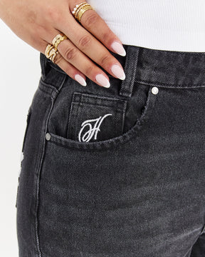 Script Wide Leg Jeans - Black Wash