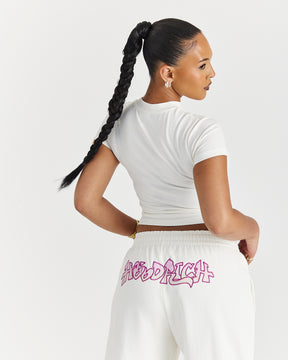 Lucky Fitted Tee - Cream/Pink