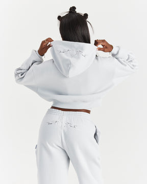 Spark Boxy Zip Hoodie - Off White/Silver