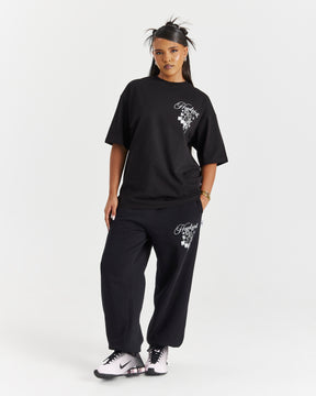 Lyra Oversized Joggers - Black/Rhinestone/Pink